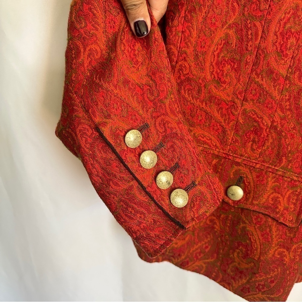 Vintage 80s Steinbock Tyrol Austria Womens Wool Paisley Jacket in Orange sz US20 - Picture 3 of 13
